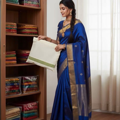 GOMENTO Cotton Saree Storage Bag (150gsm) – Zipper Pouch for Saree Storage (16Wx14H Inches)