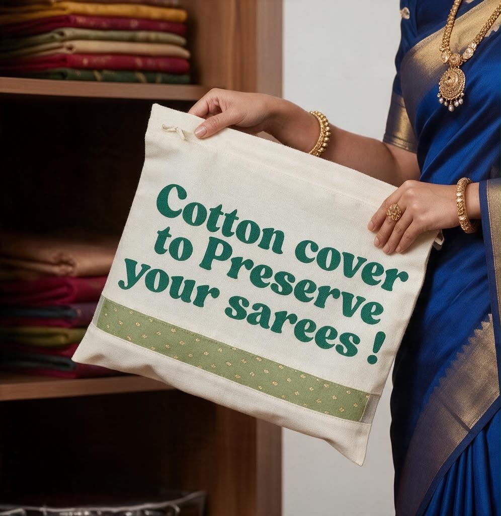 GOMENTO Cotton Saree Storage Bag (150gsm) – Zipper Pouch for Saree Storage (16Wx14H Inches)